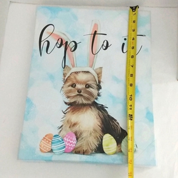 Easter Yorkie Puppy Bunny Ears & Patterned Eggs Stretched Canvas Wall Art NWOT - Picture 7 of 8